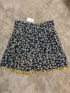 J Jill Riviera Cotton Layered Smocked Navy/Yellow Floral Skirt NWT New Large